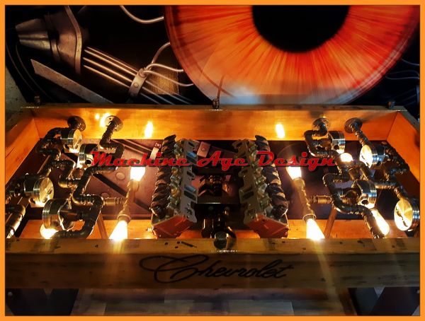 nagy méretű steampunk usa v8 blokk tárgyaló asztal , design elemekkel