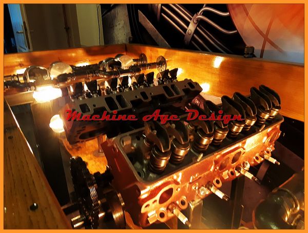 nagy méretű steampunk usa v8 blokk tárgyaló asztal , design elemekkel