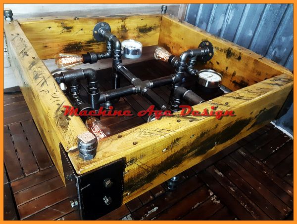 ipari stílus , Dohányzó asztal 4 műszerrel , steampunk machineage